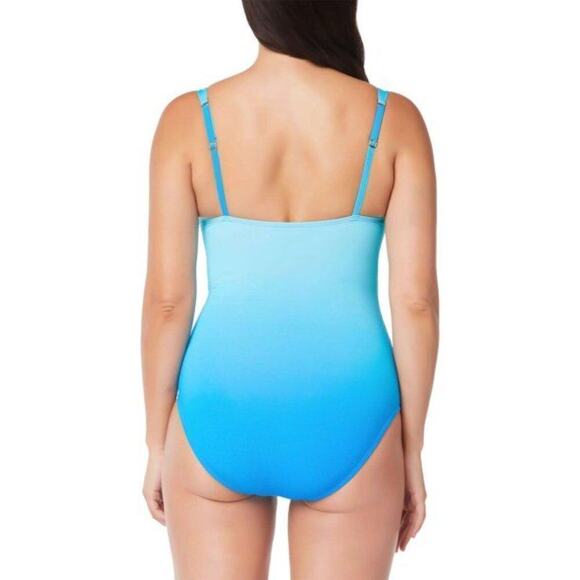 Bleu By Rod Beattie Shirred Underwire One-piece Swimsuit - Surf Bleu Size 10 - Picture 2 of 13